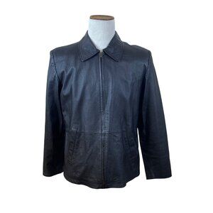 Guide Gear Mens Black Leather Jacket Field Tested Zip Front Size L